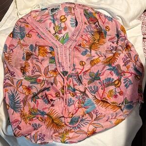 Botanical Pink Women's Top Peace + Love Medium Beaded Detail